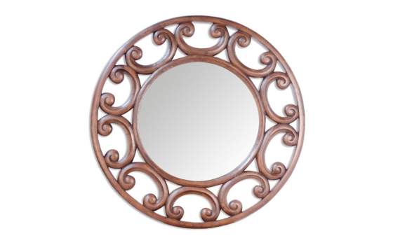 Espejo Redondo Decoracion Tallado Calado Nogal Albergaria