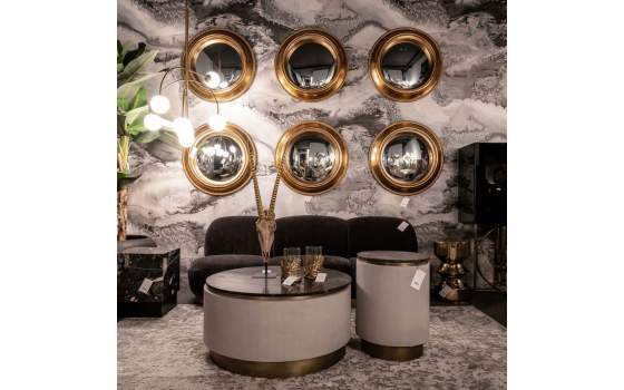 Espejo Redondo Labrado en Oro Estilo Clasico Serie Almesso