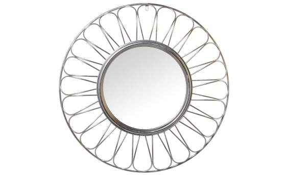 Espejo Redondo Metalico Plateado Serie Barlisa