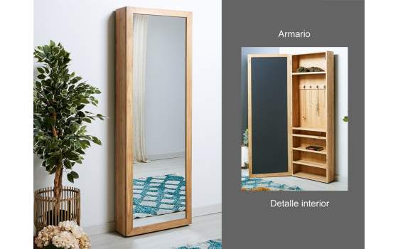 Espejo Vestidor con Estantes Madera Natural Serie Mirijan