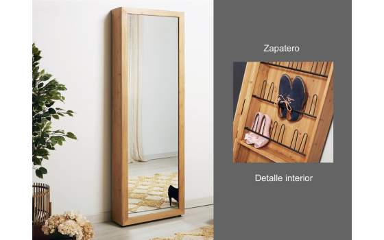 Espejo Vestidor con Zapatero Madera Natural Serie Mirijan