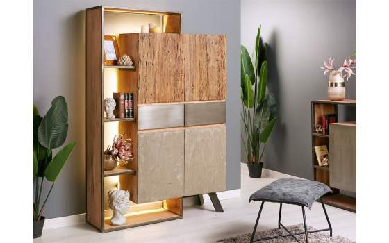 Estantería Vitrina Diseño Actual Madera Metal y Cemento Binnaz