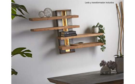 Estanteria 4 Baldas Estilo Moderno Madera Metal Luz Led Kadasta