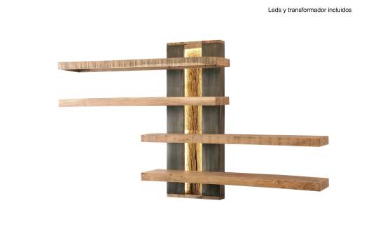 Estanteria 4 Baldas Estilo Moderno Madera Metal Luz Led Kadasta