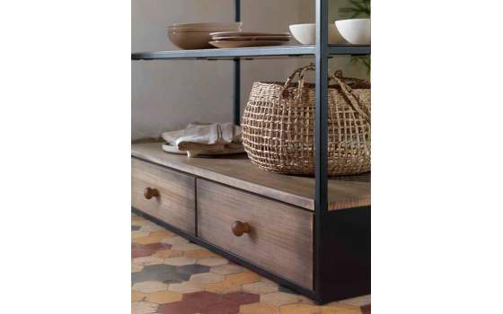 Estanteria 4 Baldas Forja y Madera 2 Cajones Serie Virginia