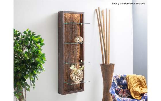 Estanteria Colgante Vertical  Rustica Acacia y Led Analde
