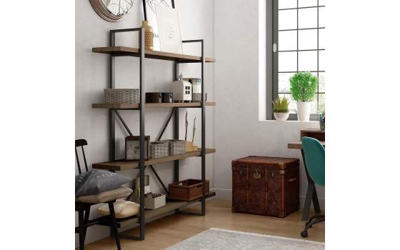 Estanteria Rustica Industrial Madera y Metal Negro Serie Amodias