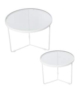 Juego 2 Mesas Auxiliares Metalicas en Blanco con Cristal Alaraz