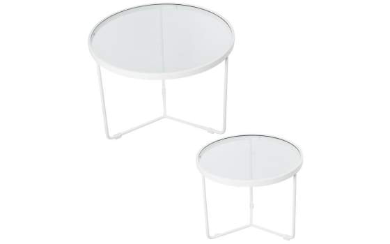 Juego 2 Mesas Auxiliares Metalicas en Blanco con Cristal Alaraz