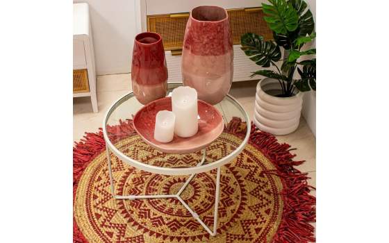 Juego 2 Mesas Auxiliares Metalicas en Blanco con Cristal Alaraz