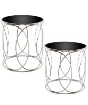 Juego 2 Mesas Estilo Actual Acero Plata Tapa Cristal Negro Daran