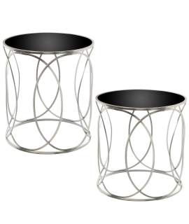 Juego 2 Mesas Estilo Actual Acero Plata Tapa Cristal Negro Daran