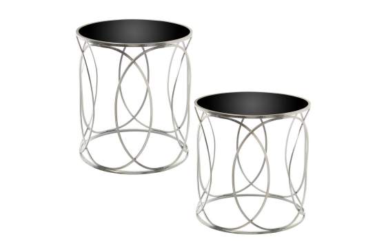 Juego 2 Mesas Estilo Actual Acero Plata Tapa Cristal Negro Daran