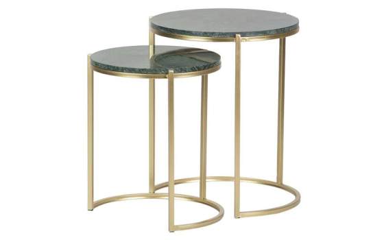 Juego 2 Mesas Nido Redondas Verde Oro Serie Aelsop