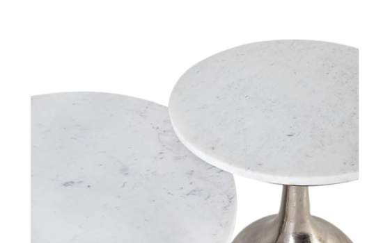 Juego 2 Mesas Velador Marmol Base Aluminio Serie Basei
