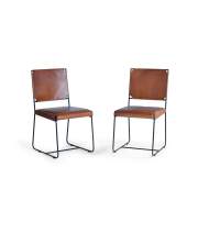 Juego 2 Sillas Forja y Tapizado Cuero Marron Serie Adevar