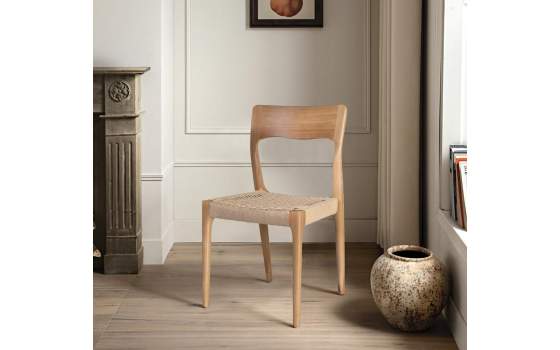 Juego 2 Sillas Madera Natural Asiento Cuerda Serie Asnara