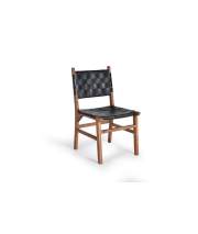 Juego 2 Sillas Madera y Tapizado Cuero Negro Serie Adevar