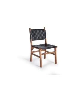 Juego 2 Sillas Madera y Tapizado Cuero Negro Serie Adevar