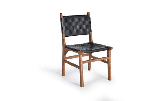 Juego 2 Sillas Madera y Tapizado Cuero Negro Serie Adevar