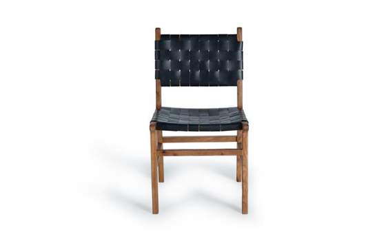 Juego 2 Sillas Madera y Tapizado Cuero Negro Serie Adevar