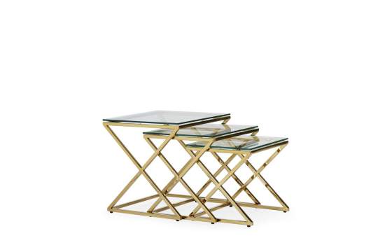 Juego 3 Mesa Nido Acero Inoxidable Oro Cristal Serie Acerlins