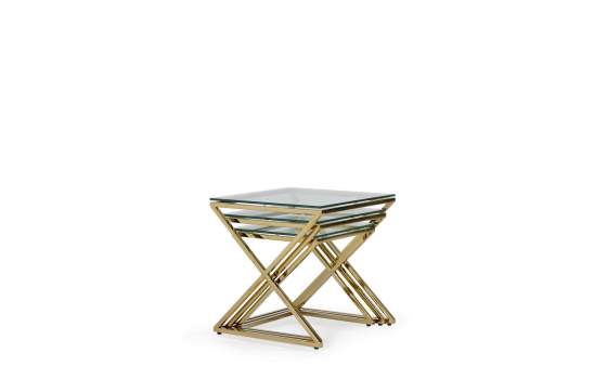 Juego 3 Mesa Nido Acero Inoxidable Oro Cristal Serie Acerlins