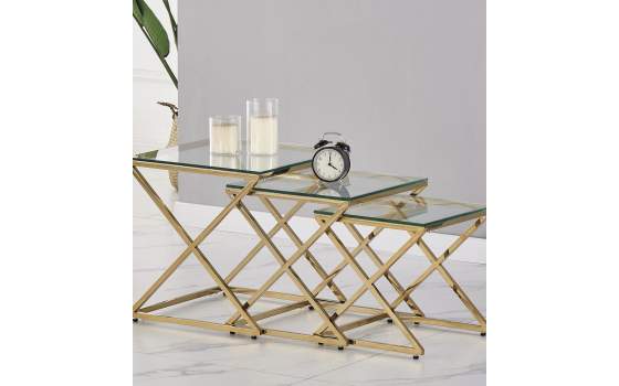 Juego 3 Mesa Nido Acero Inoxidable Oro Cristal Serie Acerlins