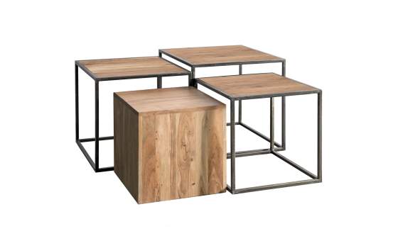 Juego 4 Mesas Auxiliares Madera Acacia Metal Serie Avirin