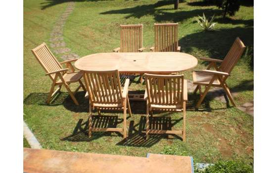 Juego de 1 Mesa Extensible y 6 Sillas Teca Armon