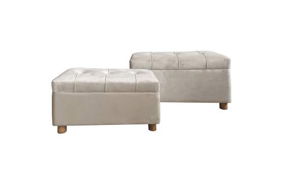 Juego de 2 Bancos Baul Tapizados Beige  Abdis