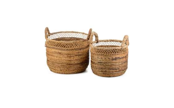 Juego de 2 Cestas Redondas Davos Rattan Abaca Serie Titus