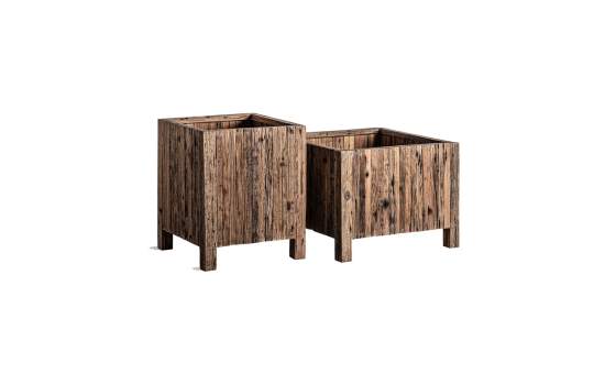 Juego de 2 Maceteros de Madera Rustica Reciclada Serie Samsun