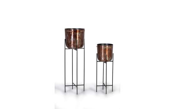 Juego de 2 Maceteros Metalicos Color Cobre y Acero Acriano