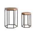 Juego de 2 Mesa Hexagonales Madera Acacia y Forja Arlankan