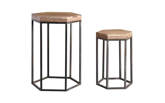 Juego de 2 Mesa Hexagonales Madera Acacia y Forja Arlankan
