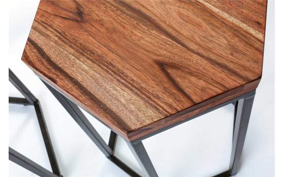 Juego de 2 Mesa Hexagonales Madera Acacia y Forja Arlankan