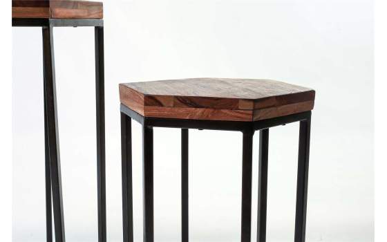 Juego de 2 Mesa Hexagonales Madera Acacia y Forja Arlankan