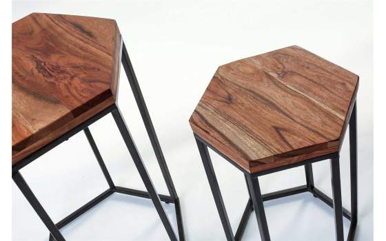 Juego de 2 Mesa Hexagonales Madera Acacia y Forja Arlankan