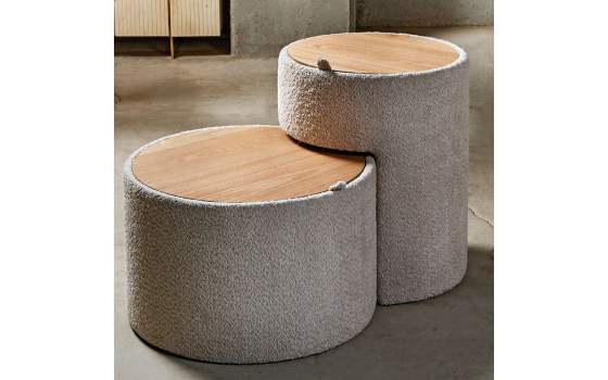 Juego de 2 Mesas Centro Redondas Tapizadas Rizo  Adestis