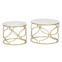 Juego de 2 Mesas Redondas Marmol Y Metal Oro Serie Alagon