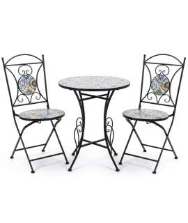 Juego de 2 Sillas y Mesa Jardín Tapa Baldosa Cerámica Audyn