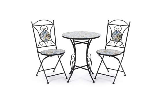 Juego de 2 Sillas y Mesa Jardín Tapa Baldosa Cerámica Audyn