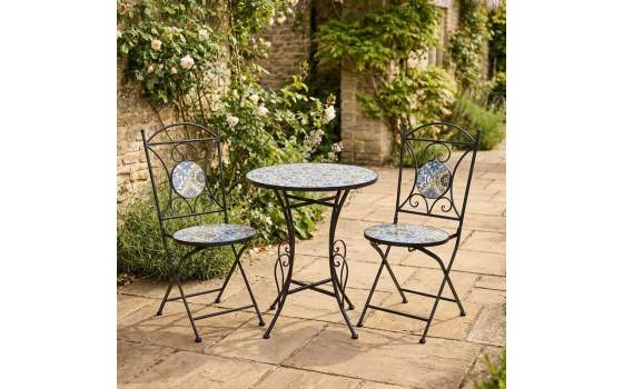 Juego de 2 Sillas y Mesa Jardín Tapa Baldosa Cerámica Audyn