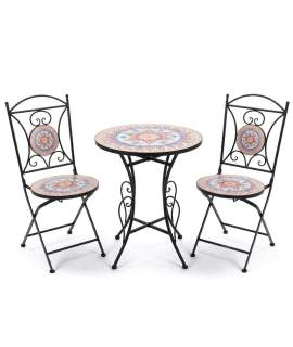Juego de 2 Sillas y Mesa Jardín Tapa Cerámica Floral Audyn