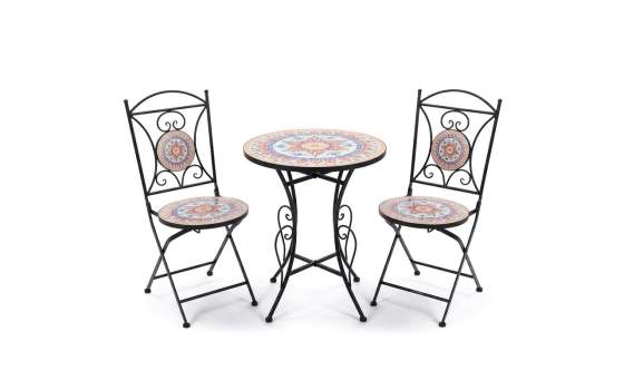 Juego de 2 Sillas y Mesa Jardín Tapa Cerámica Floral Audyn