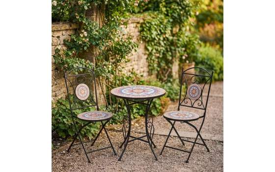 Juego de 2 Sillas y Mesa Jardín Tapa Cerámica Floral Audyn