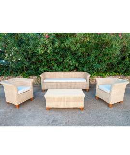 Juego de 2 Sillones, Mesa y Sofa Medula Natural Serie Audina