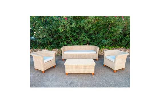Juego de 2 Sillones, Mesa y Sofa Medula Natural Serie Audina Juego de 2 Sillones, Mesa y Sofa Medula Natural Serie Audina