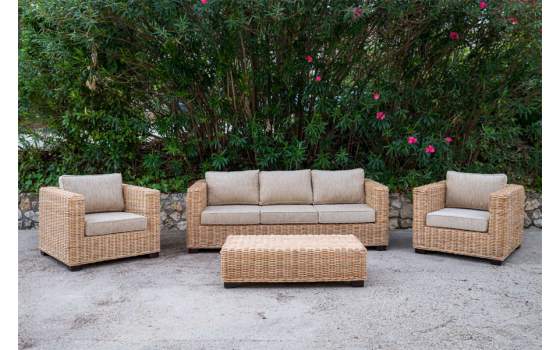 Juego de 2 Sillones Sofa 3 Plazas y Mesa Rattan Serie Alakau Juego de 2 Sillones Sofa 3 Plazas y Mesa Rattan Serie Alakau